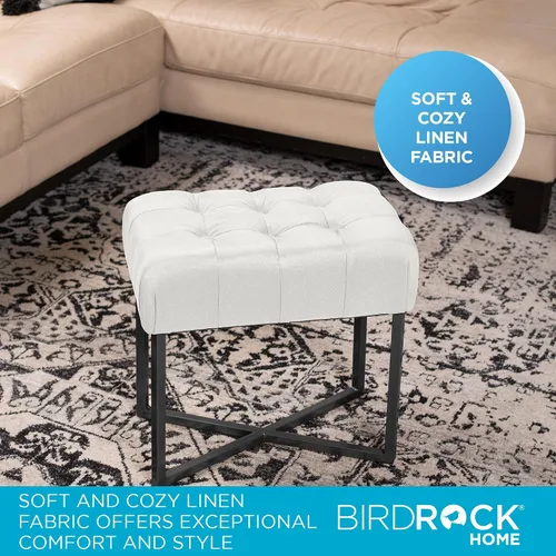 Vista 6 de BIRDROCK HOME Taburete rectangular copetudo con cojín acolchado suave, silla de tocador versátil para dormitorio, sala de estar, baño, asiento Negro
