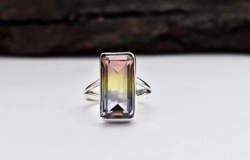 Vista 4 de Anillo de turmalina de sandía, anillo de plata de ley 925, anillo de cuarzo turmalina, anillo de mujer, anillo de declaración, anillo hecho a mano