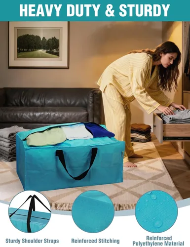 Vista 4 de WORKPRO 1 paquete de bolsas de mudanza extra grandes con cremalleras y asas de transporte, correas de mochila, bolsa de almacenamiento resistente