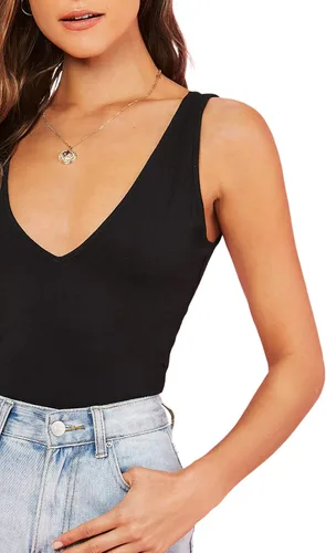 Vista 4 de Verdusa Camiseta sin mangas básica casual de doble cuello en V para mujer