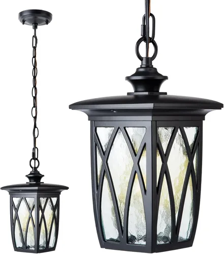 Vista 13 de JYZ Paquete de 2 lámparas colgantes para exteriores, farol colgante exterior de 12 pulgadas, lámpara moderna de metal negro para exteriores, lámpara