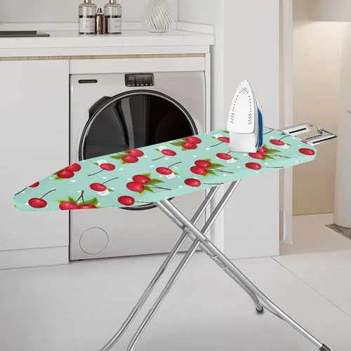 Vista 2 de Funda resistente al abrasador para tabla de planchar con borde elástico, color cereza de 15 x 54 pulgadas, fundas para tabla de planchar para tablas