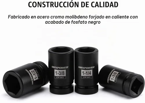 Vista 5 de MIXPOWER 9 piezas 1" de impulsión juego de llaves de impacto profundo, 6 puntas, 1" - 2", CR-MO, SAE, profundo, 1" Dr. juego de llaves de impacto