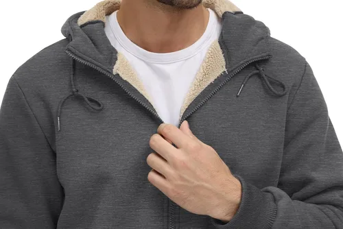 Vista 3 de CRYSULLY Chaqueta con forro de sherpa para hombre, con cremallera completa, sudadera con capucha para invierno