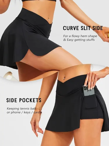 Vista 4 de TZLDN Conjunto de falda de tenis para mujer, 2 piezas, falda pantalón de golf de cintura alta, faldas cortas sin mangas, brasieres deportivos