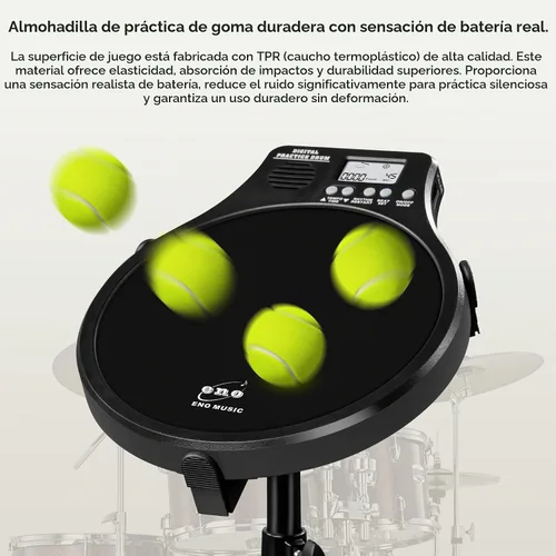 Vista 2 de ENO MUSIC Dispositivos de práctica de tambor de percusión y metrónomo electrónico integrado 2 en 1 Instrumentos musicales electrónicos Almohadilla