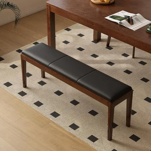 Vista 14 de Banco de comedor 100% madera maciza de 47.2'', banco largo de madera de roble para mesa de comedor, pie de cama, entrada, pasillo, respaldo de sofá