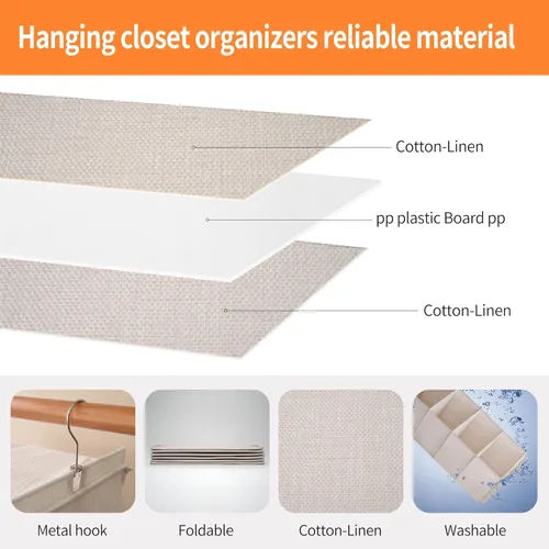 Vista 4 de Organizador colgante grande para suéteres para armario, con 6 estantes colgantes plegables y cajones, lavable (Beige - 5 estantes)