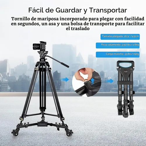 Vista 6 de SmallRig Carrito/Dolly Universal para Trípode de Fotografía, Resistente con Ruedas de Goma de 3", Patas Ajustables y Bolsa de Transporte, Capacidad