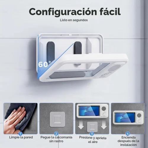 Vista 7 de Soporte para teléfono de ducha con altavoz Bluetooth inalámbrico, soporte impermeable para teléfono con altavoz, funda de teléfono de ducha