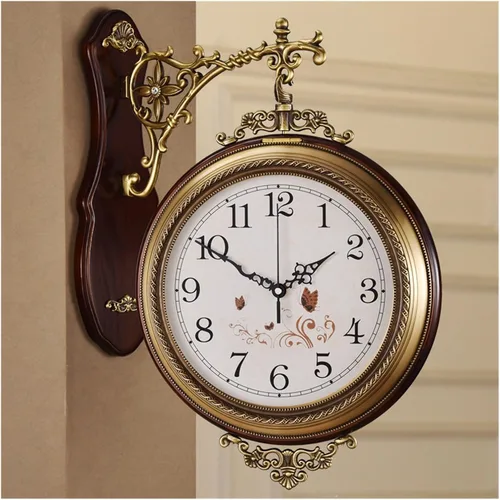 Vista 2 de Wall Clock Double Sided Clock Double Sided Quartz Wall Clock Simple Copper Art Wall Clock Creative Reloj Pared Decorativo Home Decoration-Style2-20