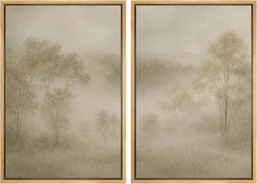 Vista 23 de SIGNWIN Lienzo enmarcado para pared, juego de arte con anillos de árbol de bosque grunge en blanco y negro, ilustraciones de naturaleza silvestre