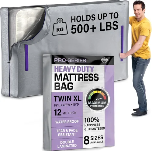 Vista 13 de Protector de colchón Full XL para mudanza y almacenamiento, resistente 10 mil de grosor, impermeable, para mudanzas, cremallera y 8 asas
