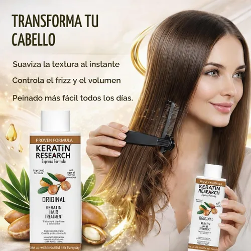 Vista 4 de Teatamiento profesional Keratin research con queratina brasileña, 10.14 onzas líquidas, fórmula mejorada profesional, complejo con aceite de argán