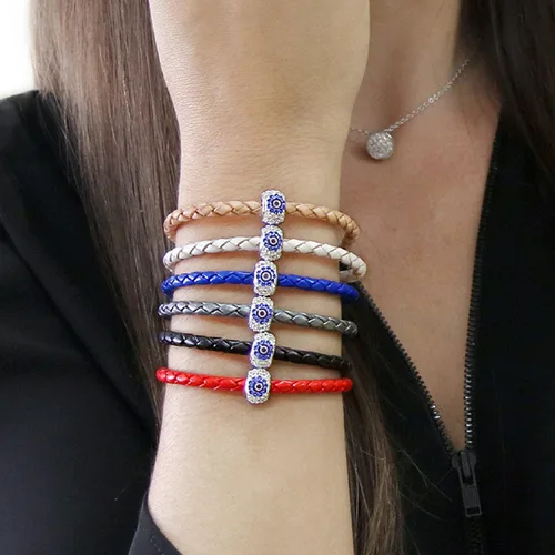 Vista 5 de Pulsera de piel Evil Eye de buena suerte y protección para mujeres en negro rojo plata y más colores el mejor regalo para amigos y familiares