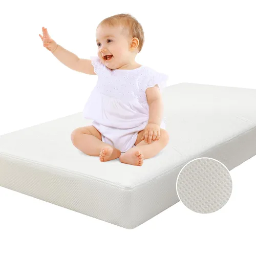 Vista 10 de BABELIO Colchón transpirable para cuna, de doble cara, espuma viscoelástica, impermeable, funda extraíble y lavable a máquina, para niños pequeños