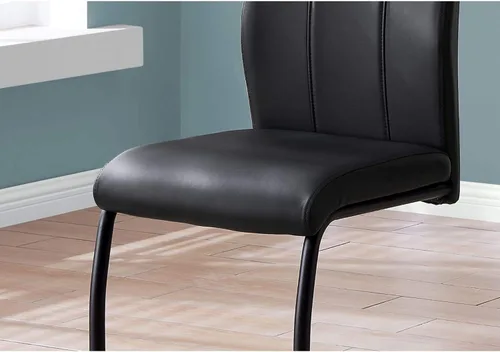 Vista 4 de Offex Silla de comedor con aspecto de cuero negro de 39 pulgadas de alto con base de metal - 2 piezas