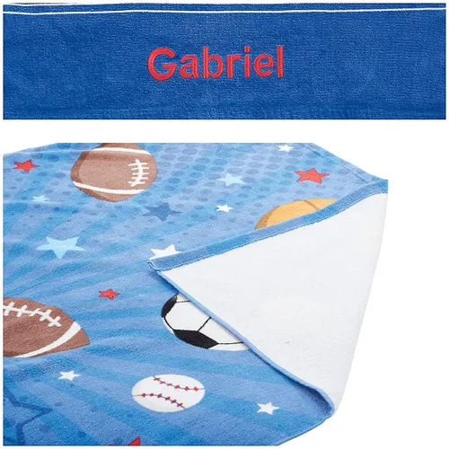 Vista 5 de Lillian Vernon All Sports Toalla personalizada para niños, bordada a medida con nombre o monograma, toallas infantiles extragrandes de 30 x 60