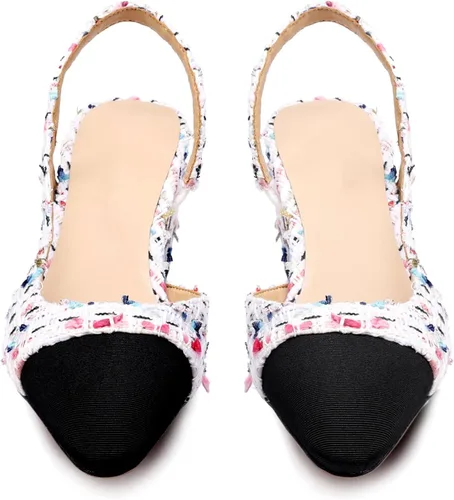 Vista 7 de JiaBinji Zapatos de tacón para mujer, dos tonos, cerrados, con punta redonda
