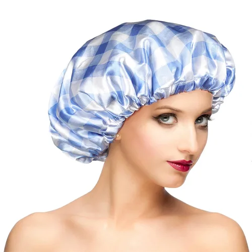 Vista 24 de Gorros de ducha para mujer, extra grande, ajustable, impermeable, reutilizable, gorro de ducha para mujeres y niñas, cabello largo y grueso, gorros