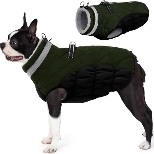Vista 17 de AOFITEE Abrigo para perro, chaquetas cálidas para perros pequeños, abrigo de invierno para perros con arnés integrado, chaqueta de invierno