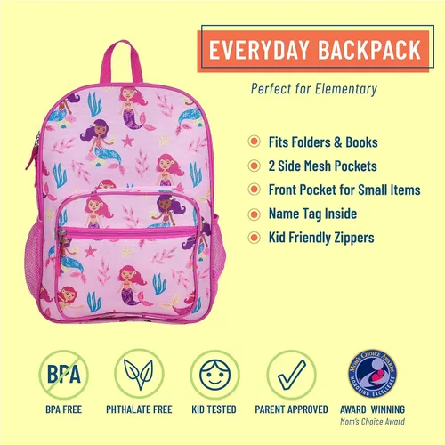 Vista 3 de Wildkin mochila para niños para el día a día, bolsa de almuerzo con tapetes para siesta para niños y niñas, perfecto para suministros escolares, tu