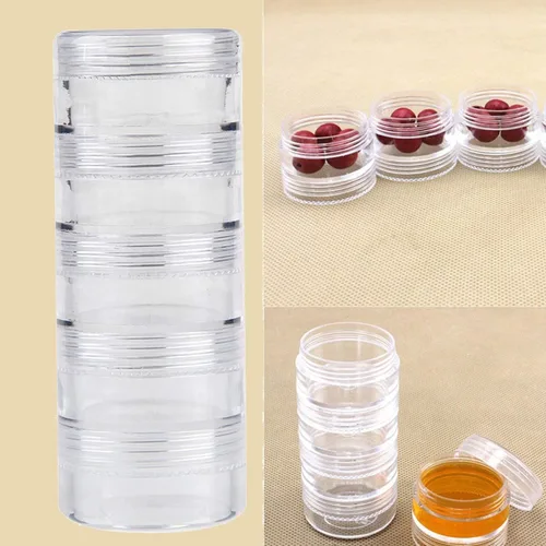 Vista 3 de TDOTM - Caja cilíndrica de 5 capas apilable, transparente y redonda de plástico PS, caja organizadora de accesorios súper transparentes