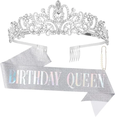 Vista 10 de CAVETEE Faja y tiara dorada para cumpleaños - Coronas de fiesta para mujer