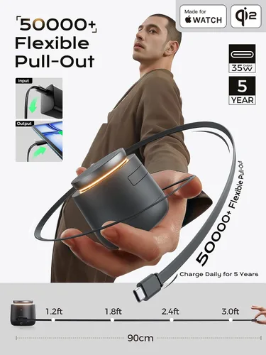 Vista 5 de Estación de carga inalámbrica magnética Qi2 4 en 1, cargador rápido de 15 W con módulo de carga hecho para Apple Watch, para iPhone 17-12 Series