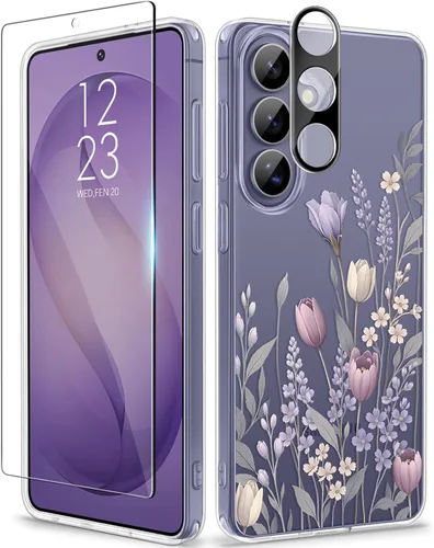 Vista 56 de GVIEWIN Funda para Samsung Galaxy S25, transparente, delgada, no 1-Floratopia/Colorido