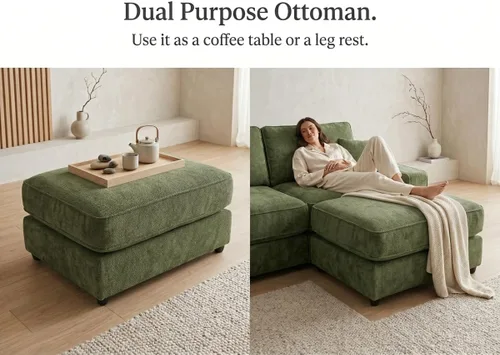 Vista 6 de WEUP Sofá modular en forma de L de 114 pulgadas, sofá nube de gran tamaño con otomana móvil, cómodo sofá de felpilla con almohada, bolsillos Verde