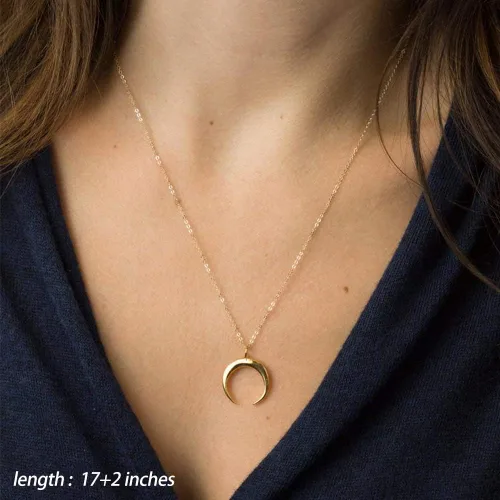 Vista 4 de Turandoss - Collares chapados en oro de 14 quilates para mujer, hechos a mano con múltiples capas de perlas de barra, moneda de disco, luna