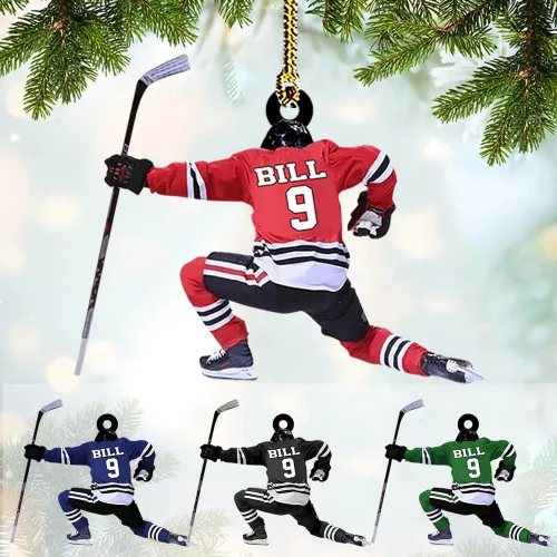 Vista 10 de Adorno acrílico de hockey personalizado 2026, decoración personalizada para árbol de Navidad, regalo único de recuerdo festivo para jugadores