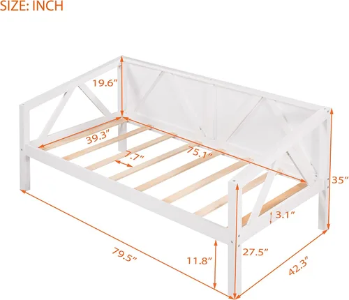 Vista 2 de Sofá cama de tamaño individual, marco de sofá cama de madera, sofá cama multifuncional para dormitorio de niños/adolescentes/habitación