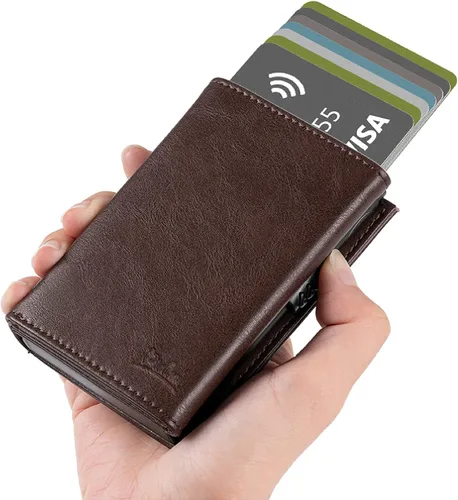 Vista 2 de Cartera con bolsillo para monedas, cierre magnético, con ventana de identificación, billetera de cuero para dinero en efectivo y tarjetas