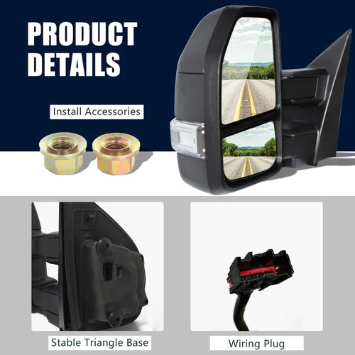 Vista 7 de AERDM Nuevo par de espejos de remolque con carcasa negra, compatible con Ford F150 2015 2016 2017 2018 2019 2020 Ford F150 Pickup Truck Retrovisores