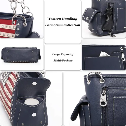 Vista 6 de Montana West Bolso patriótico con tachuelas para mujer, bolso con bandera estadounidense y bolso cruzado