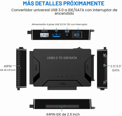 Vista 8 de Adaptador USB 3.0 a IDE SATA lector de disco duro para disco duro HDD/SSD de 2.5/3.5, cable de convección externa de ultra recuperación incluye