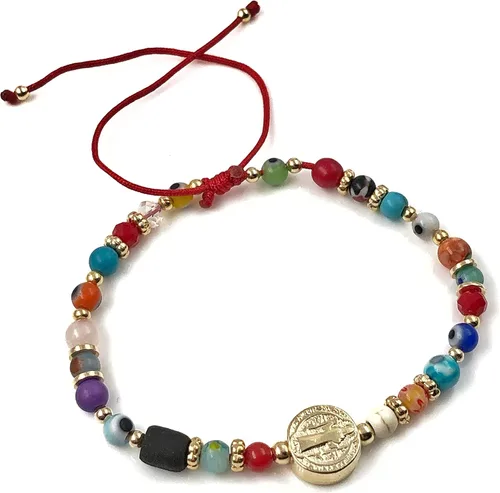 Vista 5 de St Benedict Genuine Azabache Jet Stone and Colorful Evil Eye Beads Red String Bracelet for Women