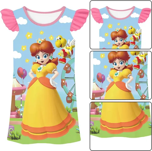 Vista 2 de SHELOVESIT Vestido de princesa melocotón para niñas, vestido de tutú rosa de princesa, fiesta de disfraces de Halloween