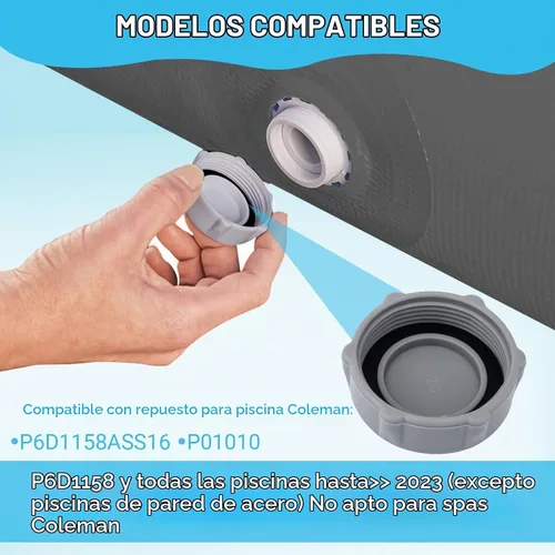 Vista 5 de GJK P01006 Tapa de válvula de drenaje de repuesto para piscina Coleman sobre el suelo, tapa de drenaje resistente gris sobre la piscina