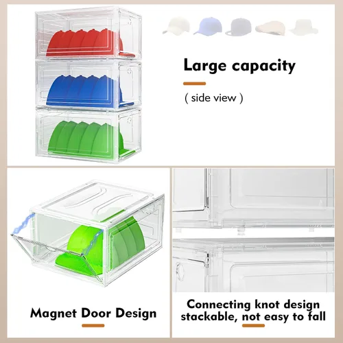 Vista 2 de YKLSLH Caja Organizadora de Sombreros, 6 Cajas para 40 Sombreros, Organizador de Sombreros de Plástico Sólido Más Resistente Mejorado para Gorras