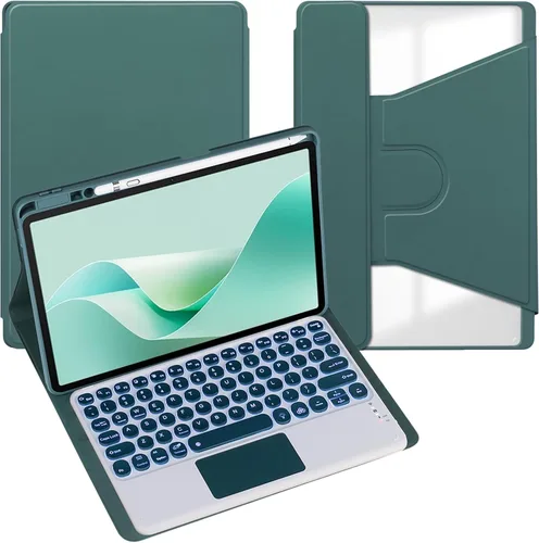 Vista 33 de Funda para tableta Samsung Galaxy Tab A8 de 10.5 pulgadas, teclado redondo inalámbrico desmontable Bluetooth, cubierta trasera transparente