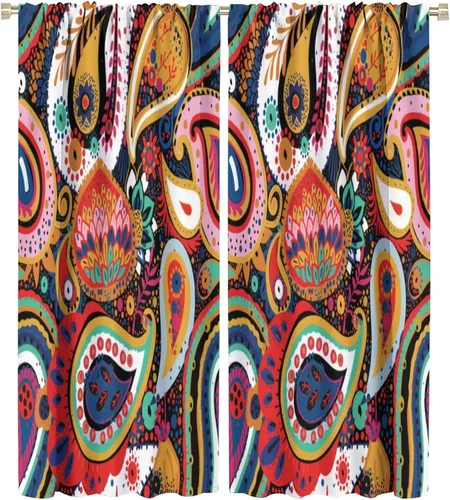 Vista 131 de Cortinas opacas con estampado de flores de cachemira, estampado de cachemira sobre fondo blanco, para decoración del hogar, cocina, restaurante