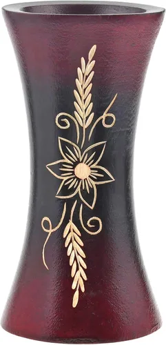 Vista 2 de AeraVida Jarrón de flores balinesas rojas de madera de mango negro y natural, juego de 2 floreros Jarrón de madera de árbol de mango Mesa