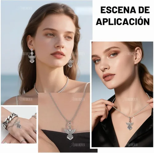 Vista 4 de AUEAR, Colgantes de plata antigua con dijes de ángel para hacer joyas de bricolaje, collar y pulsera