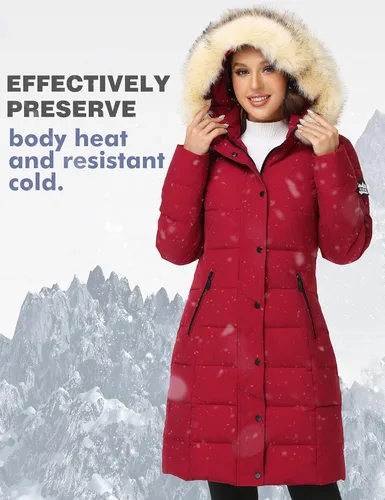 Vista 3 de PUREMSX Parka de invierno para mujer, chaqueta acolchada gruesa con capucha de piel vegana