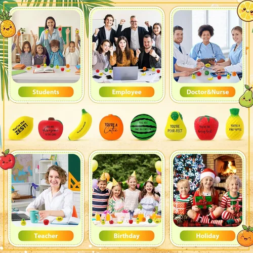 Vista 7 de Outus Bolas de estrés de frutas a granel, bolas inspiradoras para apretar para el regreso a clases, regalo para estudiantes para profesores