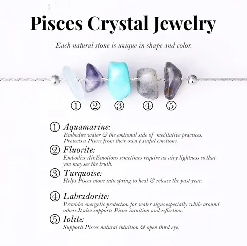Vista 5 de MJartoria Natural Stone Zodiac Sign Choker Necklace and Bracelet for Women Horoscope Healing Stone Astrology Jewelry Set Birthday Gifts Silvery