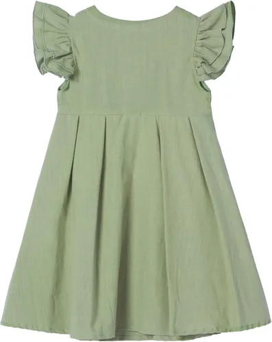 Vista 2 de Niyage Girls Flutter Sleeve Cotton Linen Dress Toddler Elegant Ruffle Button Down Casual Dresses